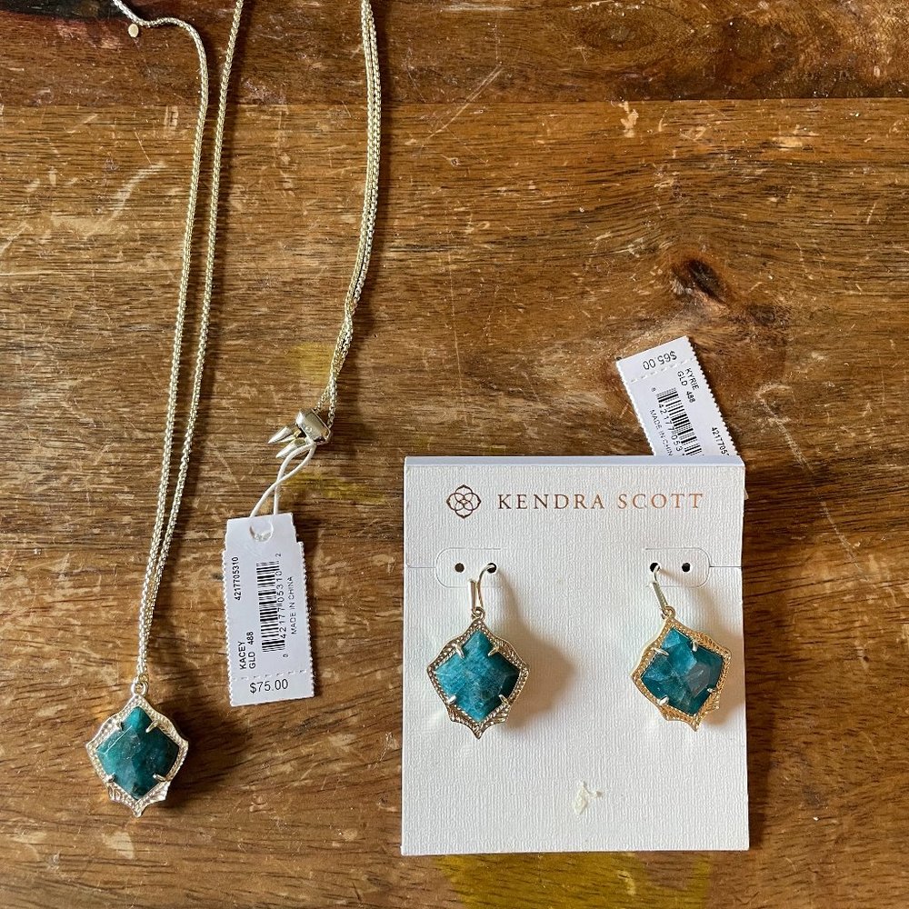 Kendra Scott Aqua Apatite Necklace and Earring Set